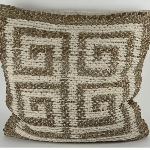 One Kings Lane Jute Rope Geometric Pillow Cover W Feather Insert Woven Thatched